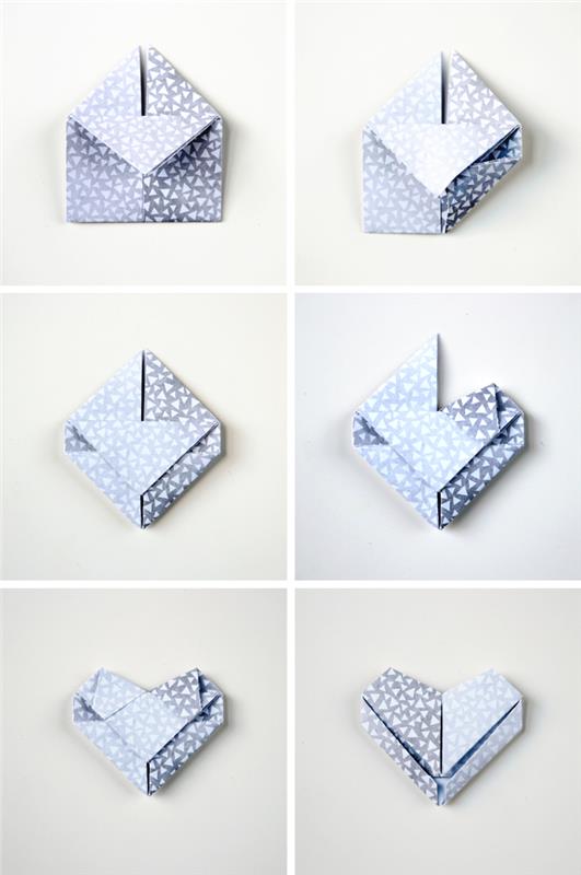 valentínske remeslo založené na technikách skladania papiera origami, pekných papierových mini boxov a tvaru srdca origami