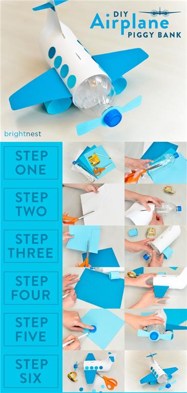 Ako vyrobiť papierové lietadlo a regenerovanú plastovú fľašu, lietadlo typu prasiatko pre deti