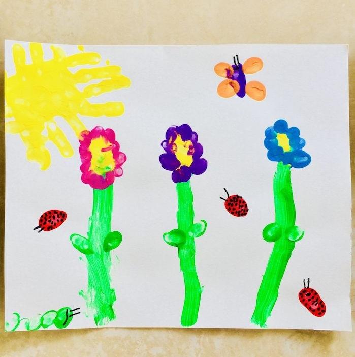 hur man ritar en original barns teckningsmålningsaktivitet i 2 3 år ritar blommor och nyckelpigor i handavtryck