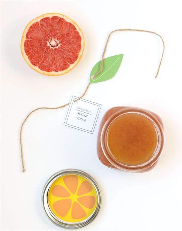 darček pre milenku na výrobu, drhnutie grapefruitového cukru, výroba vlastných kozmetických výrobkov