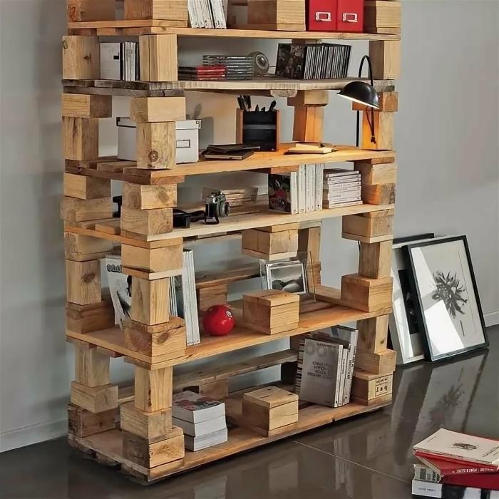 originálny model knižnice, aby ste sa vyrobili z recyklovaných paliet, nápad, čo robiť s drevenými paletami