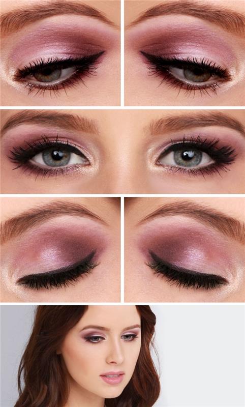 Naučte sa používať make -up, urobte očný make -up pomocou svetlých a tmavo ružových očných tieňov, make -up ružových pier