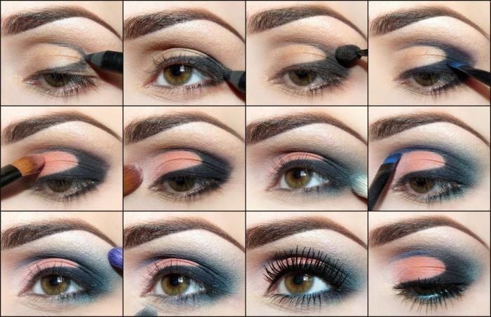 Naučte sa nanášať make -up, líčenie zelených očí čiernou ceruzkou na oči a zelenými a oranžovými očnými tieňmi