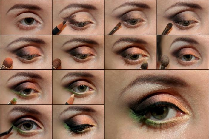 naučte sa nanášať make -up, sprievodcom s fotografiami naneste make -up na zelené oči, naneste dymové očné tiene