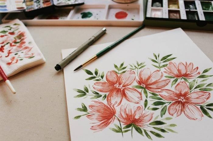 enkel målning målad i akvarell med torrborsttekniken för att uppnå ett blomsterarrangemang med exakta detaljer