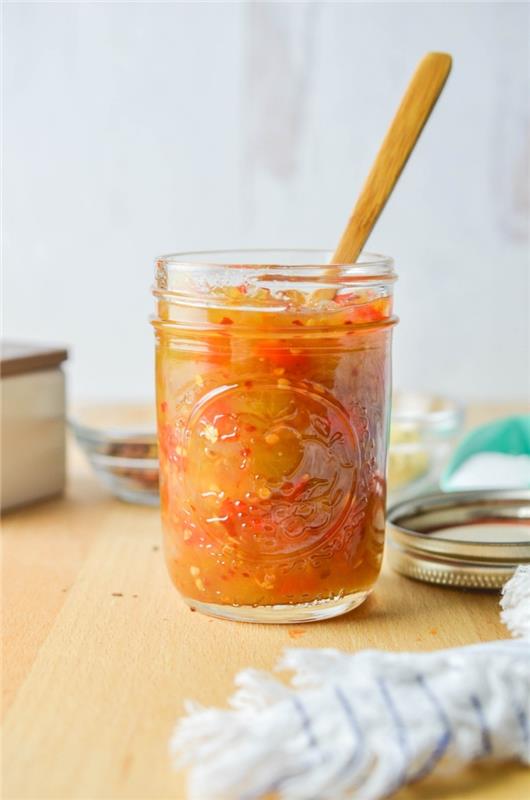 grön tomat sylt med apelsin ingredienser lätt förberedelse burk glas