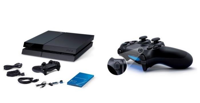 PS4 -spelkonsol att hyra online med svart styrenhet utan ledningar och kablar