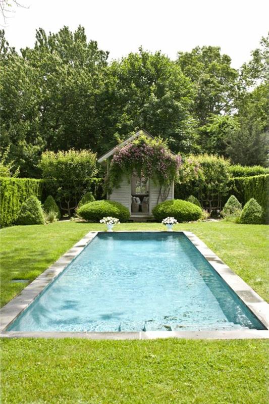 en betongpool disposition, modern pool i en engelsk trädgård