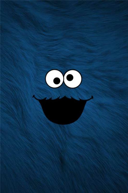 cookie monster, iphone bakgrunder, blå suddig bakgrund, ögon och ett leende