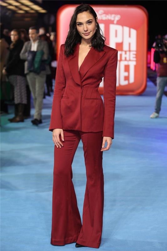 elegant damdräktset, röd kostymmodell för kvinnor, exempelvis röd blazer med V-ringning