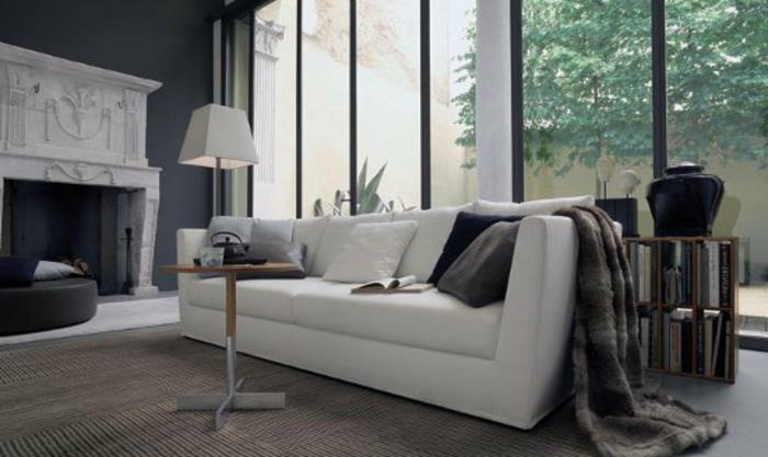غرفة المعيشة - أريكة - قابلة للتحويل - جميلة - باللون الأبيض - مريحة