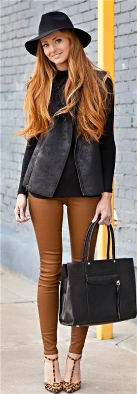 karamell-färg-för-hår-outfit-av-dagen-byxor-klackskor-handväska