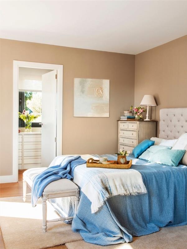 mysig sovrumslayout, neutral färg för trendig 2019 väggfärg, beige färg