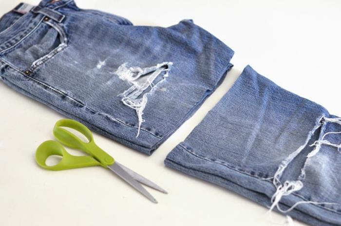 spetsdekoration, klippa jeans för att förvandla dem till shorts, skräddarsydda spetsapplikationer, projekt för att anpassa jeans