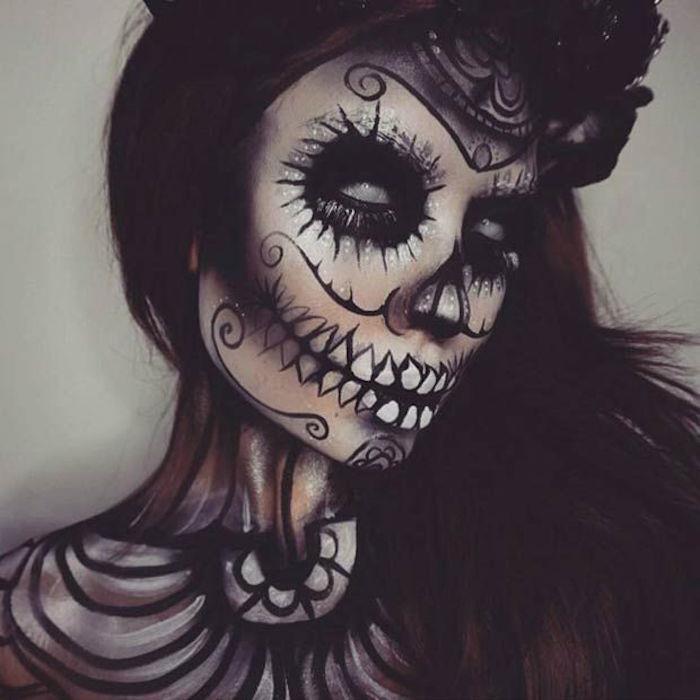 mexikansk skalle ansikte makeup dag av den döda kvinnliga clavera kostym