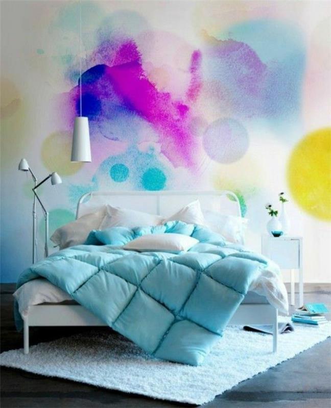 kreativ-idé-deco-vuxen-sovrum-vit-och-färg-stänk