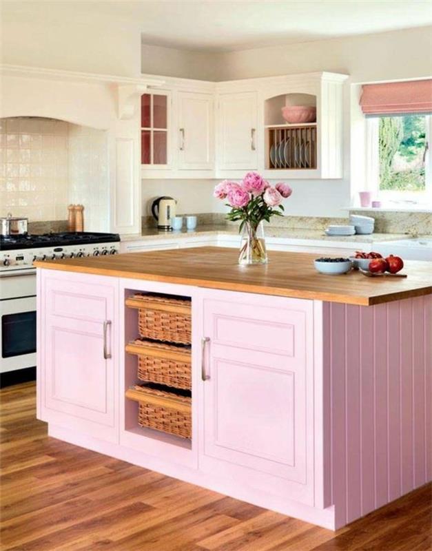 kök-utrustat-med-central-ö-rosa-kök-ö-med-trä-räknare