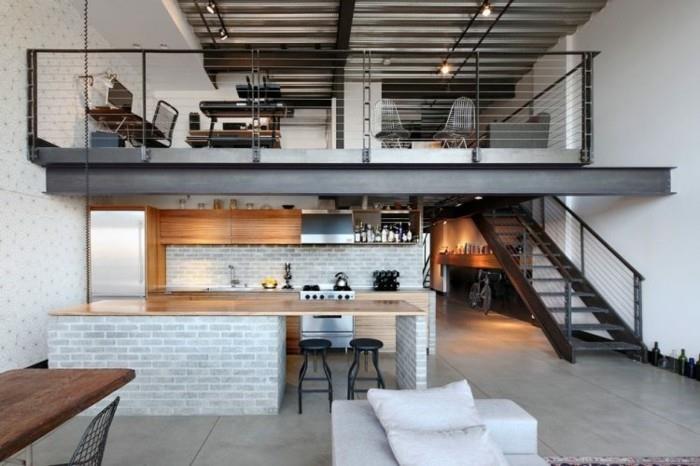 urban-deco-priemyselná kuchyňa-s-umelými tehlami-priemyselný-nábytok-šik-kuchyňa-v-dreve-betónovom-podlahovom-vosku