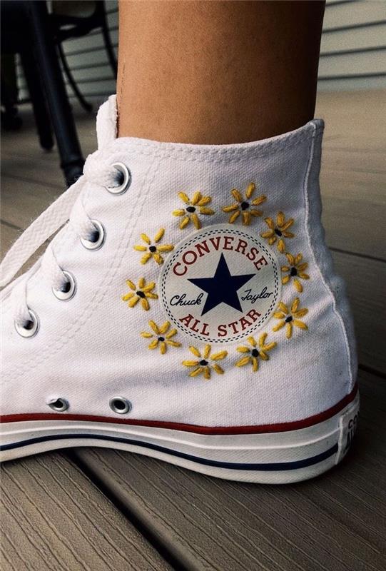 prispôsobte si converse topánky s vyšívacími bielymi teniskami s malými vyšívanými kvetmi