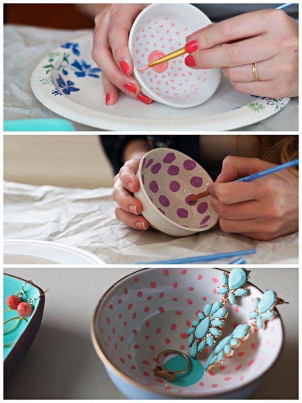 kreatívna činnosť na prispôsobenie riadu, maľovanie na keramické misky