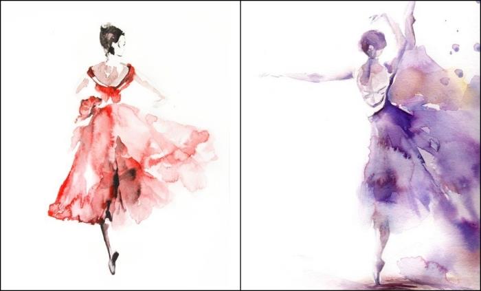 enkel och original målning, vattenfärg ballerina illustration