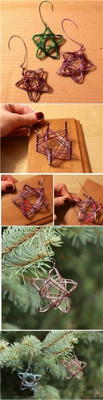 Vianočné kutilstvo s farebným drôtikom, na výrobu hviezdičiek na zavesenie na stromček, ukážková ukážka o tvorbe hviezd