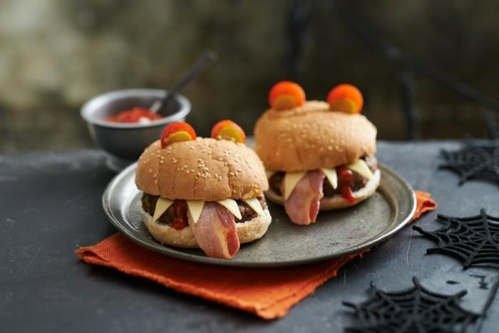 deco-halloween-party-nápad-zorganizovať-strašidelné-burgerové jedlo