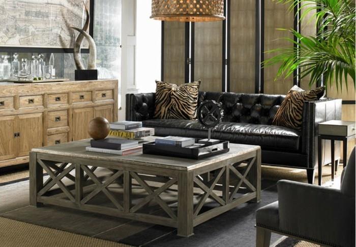 Afrikansk-dekoration-horn-dekorativ-lampa-växter-läder-soffa