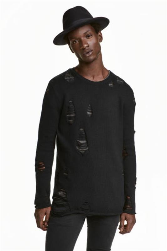 roztrhnutý-čierny sveter-príliš-cool-v trende-zmenená veľkosť