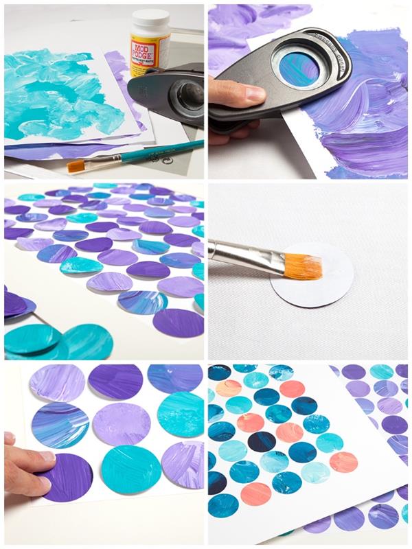 DIY -dekoration, vackra stockar i färgat papper limmat på ett pappersark
