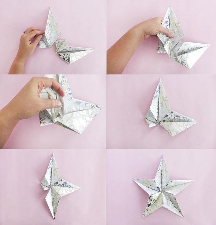 ako urobiť origami hviezdy, aby ste urobili peknú vianočnú papierovú girlandu, origami pre domácich majstrov na ozdobu večierku