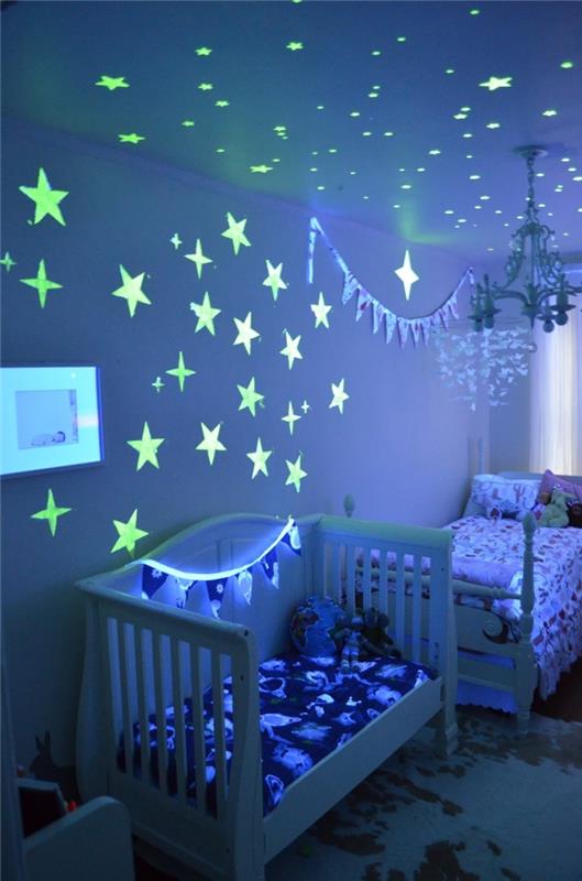 osvetlenie detskej izby, svietiaca PVC samolepka na steny a strop v hviezdicovom prevedení
