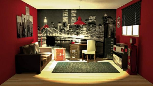 ديكور-غرف-نوم-نيويورك-اجواء-احمر