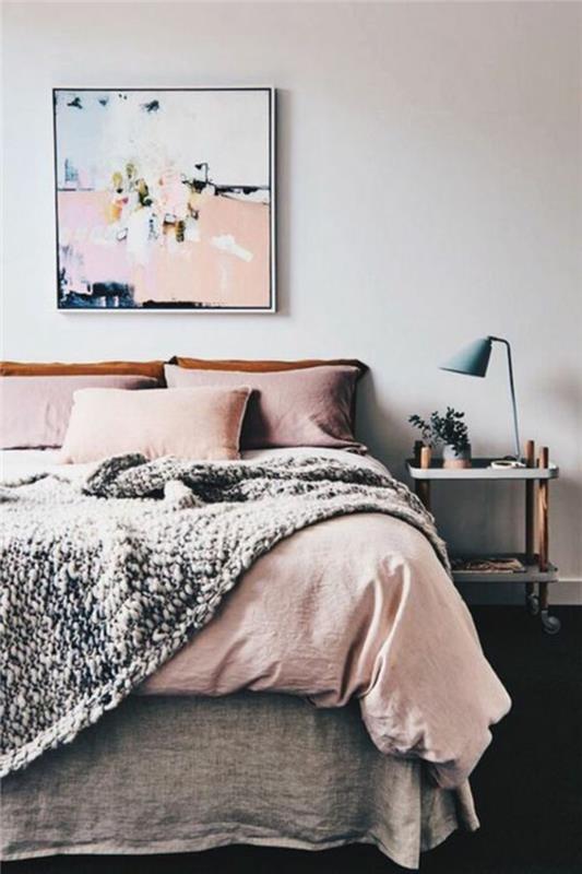 ديكور غرفة نوم رومانسية ، مصباح سرير رمادي ، لوحة فنية ، منقوشة باللون الرمادي ، طلاء جدران رمادي
