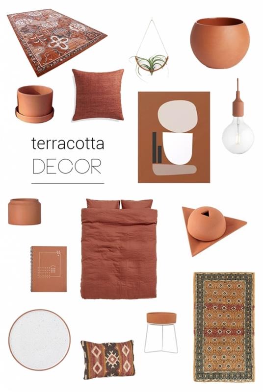 terakotová farba deco terakotový doplnok do kvetináča trendový farebný viacfarebný kobercový vankúš etnické vzory terakotová prikrývka na posteľ