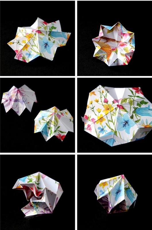 ako vyrobiť origami vianočné ozdoby ako vzácne drahokamy, nápad na jednoduché a estetické skladanie papiera