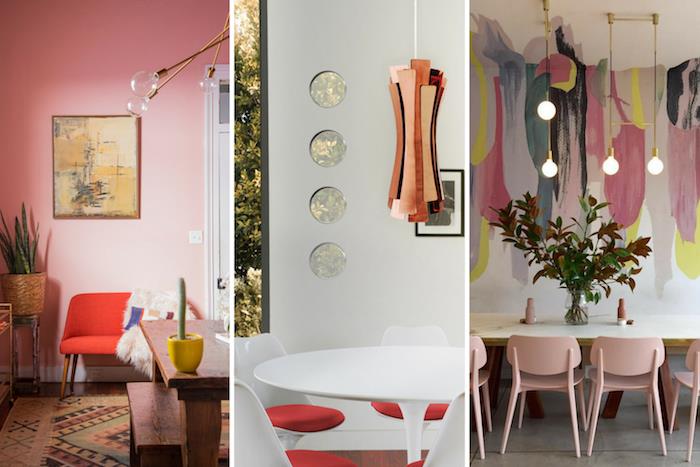Púdrová dekorácia ružovej a šedej spálne, útulný interiér, skvelé nápady na elegantný interiér v obývačke a biele a ružové nápady na výzdobu jedálne