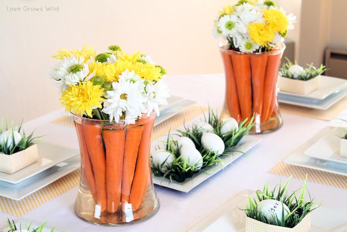 Veľkonočná ručná činnosť Veľkonočná dekorácia ľahko skladovateľné vázy s mrkvou a jarnými kvetmi