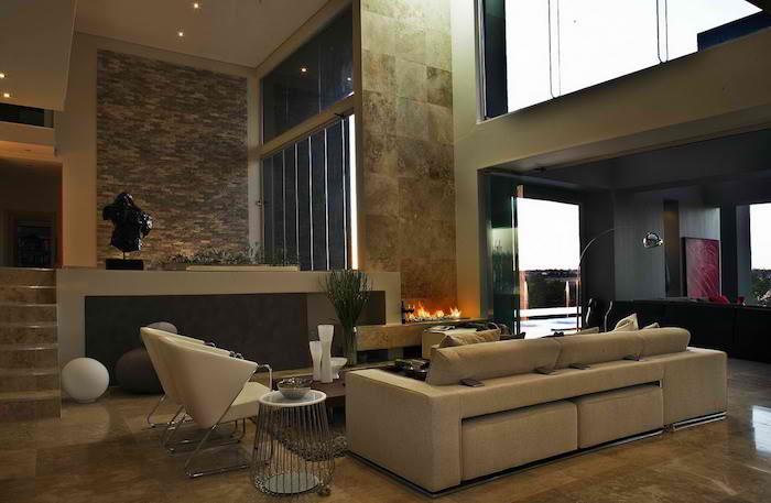 luxusná domáca obývačka minimalistický dizajn béžové farby