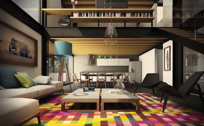 moderná minimalistická obývačka v podkroví
