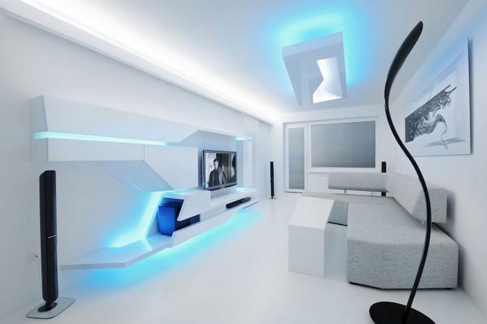 moderný dizajn bytu budúcnosť biela obývacia izba deco