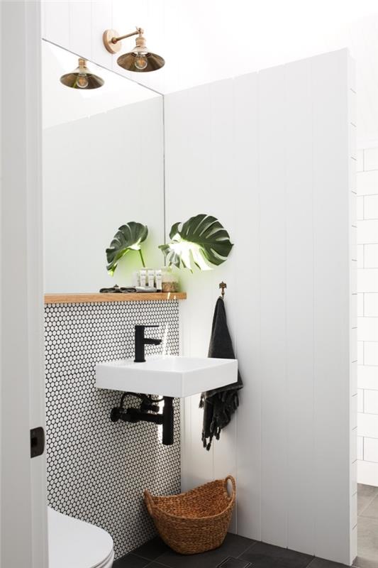 ako vytvoriť zenovú dekoráciu toalety na toalete, interiérový dizajn toalety s bielymi a čiernymi obkladanými stenami