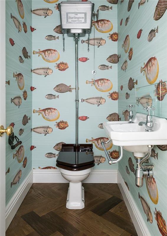 retro nápady na výzdobu nástennej toalety, ryby