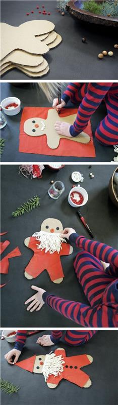 Vianočná dekorácia, ktorou si vyrobíte seba, Mikuláša, vystrihnutého z lepenky, s červeným papierom a bavlnenou bradou, projekt, ktorý zamestná deti okolo osláv konca roka