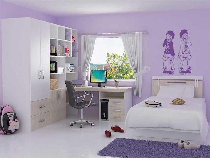 ozdobte dievčenskú izbu, vyzdobte detskú izbu fialovou farbou, levanduľovou tapisériou a bielym nábytkom