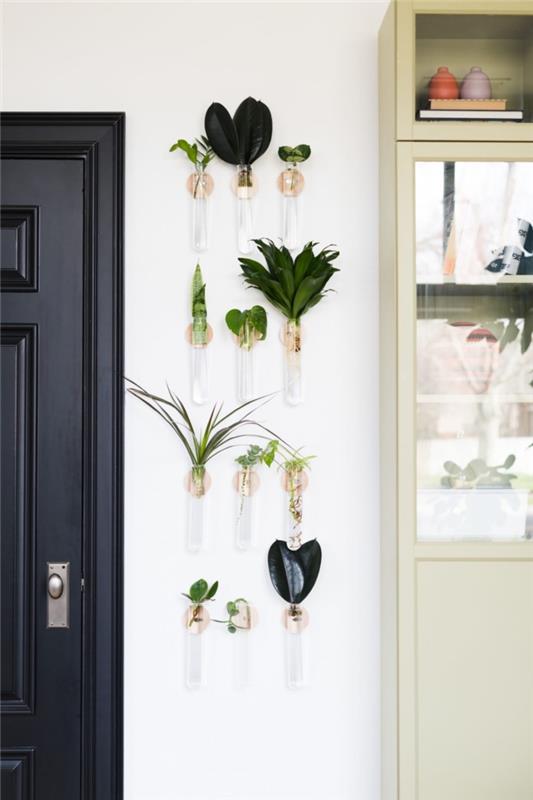 hur man dekorerar din inredning med gröna växter på väggarna, idé om en kruka som hänger på väggen i en glasbehållare