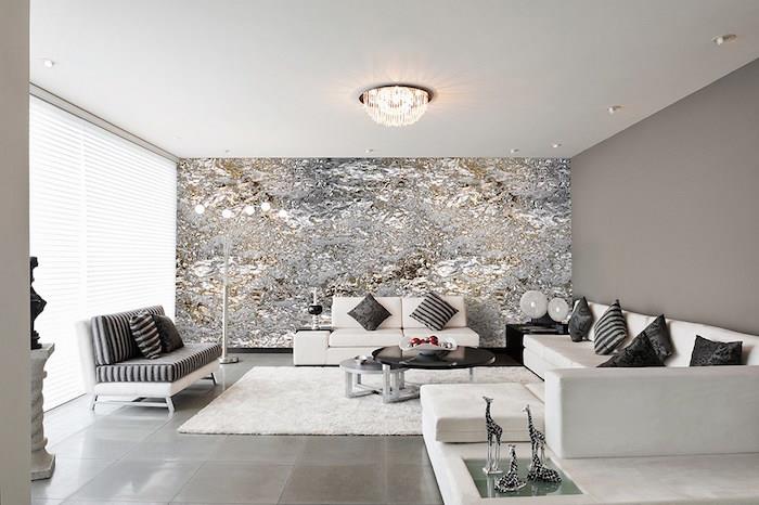 Moderné nápady minimalistického dizajnu obývačky biela sivá