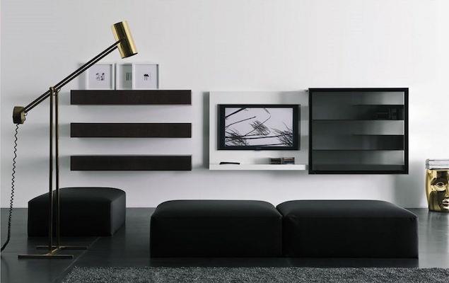Nápad na súčasnú obývaciu izbu s čiernobielym dizajnovým nábytkom v štýle deco