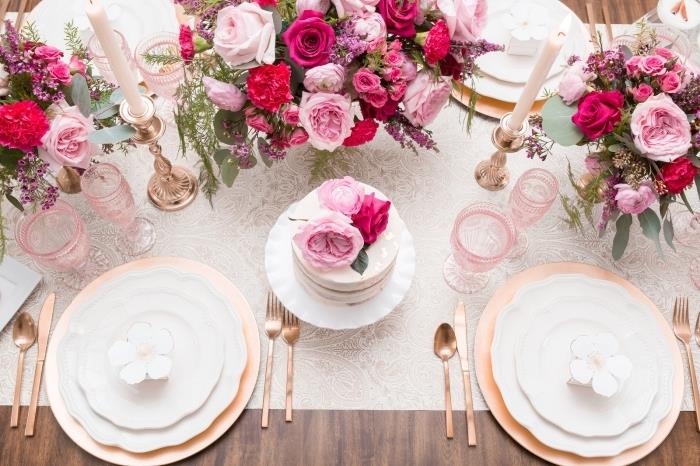 vilka färger för en romantisk och snygg bordsdekoration för vuxna, bordsdekoration i vitt och roséguld