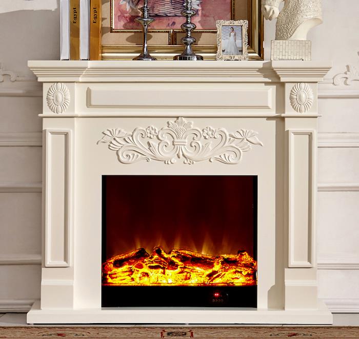 faux spis med elektrisk faux fire i insats för mysig dekoration idé i elegant vardagsrum med dekorativa föremål elektrisk vägg artificiell spis faux flame